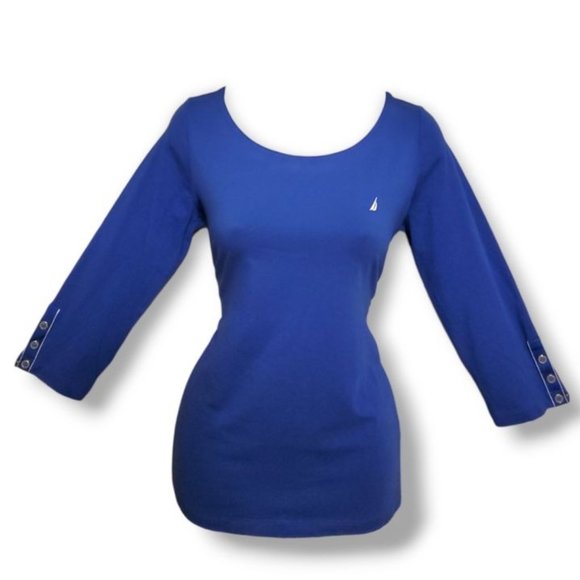 Nautica Tops - Nautica 3/4 Sleeve Tunic - Medium - Blue/White